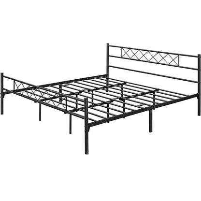 Traditional Powder Coated Slatted Metal Platform Bed