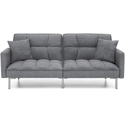 Modern Grey Linen Split-Back Futon Sofa Bed Couch