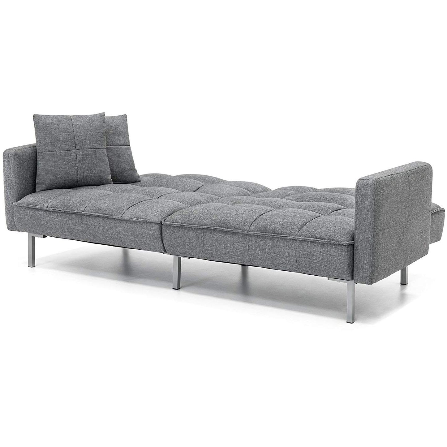 Modern Grey Linen Split-Back Futon Sofa Bed Couch