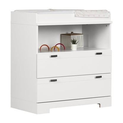 Modern Nursery 2 Drawer Storage Baby Changing Table in White