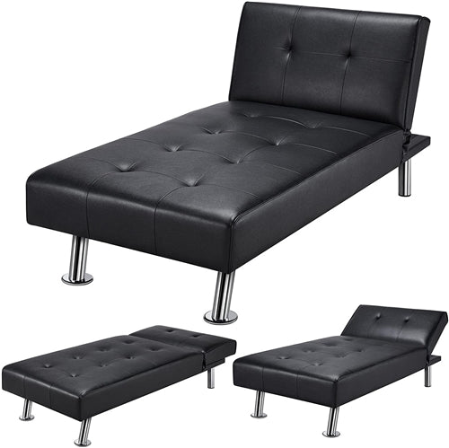 Black Modern Faux Leather Chaise Lounge Recliner Sleeper Sofa