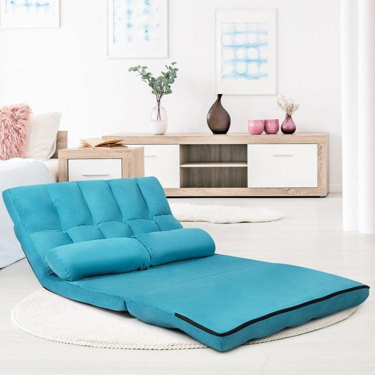 Foldable 5-Tilt Floor Sofa Bed with Detachable with Cloth Cover in Teal Blue