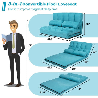 Foldable 5-Tilt Floor Sofa Bed with Detachable with Cloth Cover in Teal Blue