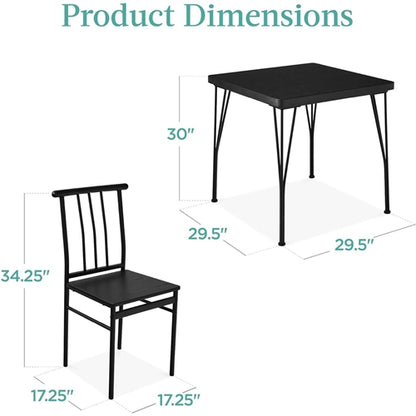 Modern 3-Piece Metal Frame Dining Set with Black Wood Top Table and 2 Chairs