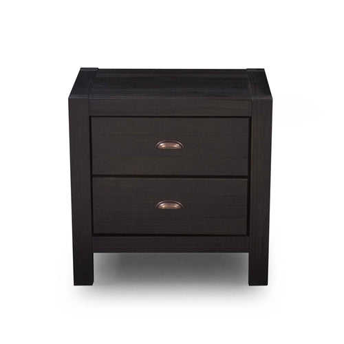 Farmhouse Style Solid Pine Wood 2-Drawer Nightstand Bedside Table in Black