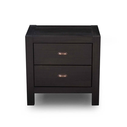 Farmhouse Style Solid Pine Wood 2-Drawer Nightstand Bedside Table in Black