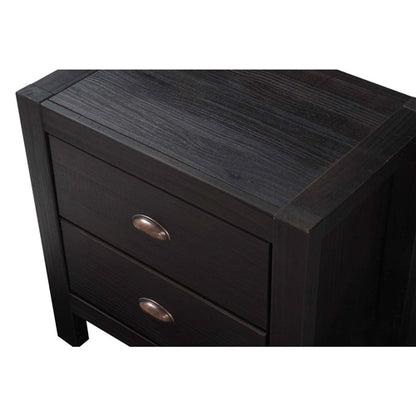 Farmhouse Style Solid Pine Wood 2-Drawer Nightstand Bedside Table in Black