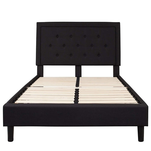 Fabric Upholstered Platform Bed Frame with Tufted Headboard