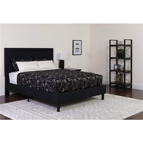 Fabric Upholstered Platform Bed Frame with Tufted Headboard