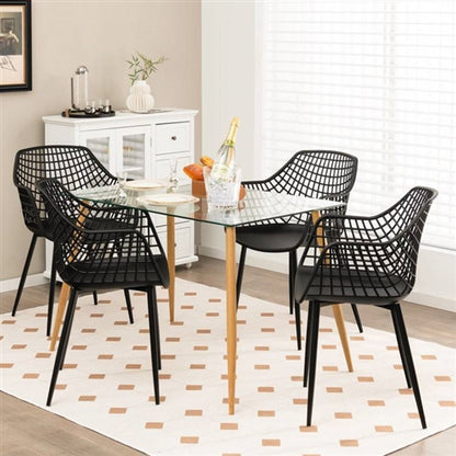 Set of 4 Mid-Century Modern Black Mesh Dining Chair with Ergonomic Backrest