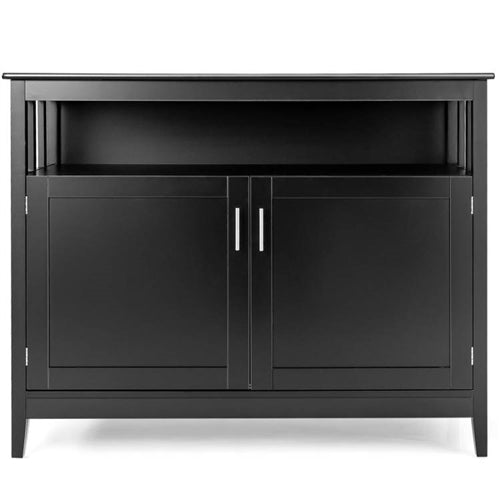 Black Wood 2-Door Dining Buffet Sideboard Cabinet with Open Storage Shelf