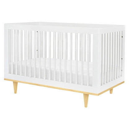 Modern Classic Solid Wooden Crib in White with Natural Wood Legs