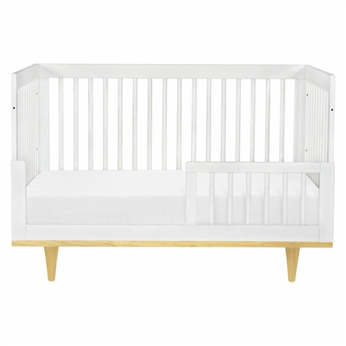 Modern Classic Solid Wooden Crib in White with Natural Wood Legs