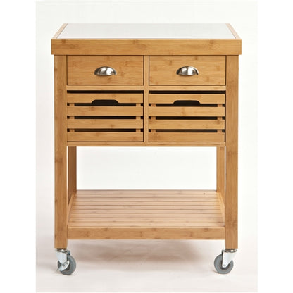 Stainless Steel Top Bamboo Wood Kitchen Cart with Casters