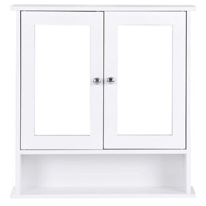 White Bathroom Wall Medicine Cabinet with Mirror and Open Shelf