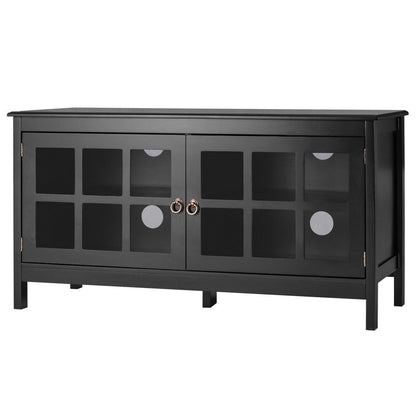 Black Wood TV Stand with Glass Panel Doors for up to 50-inch TV