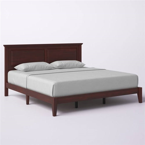 Traditional Solid Oak Wooden Platform Bed Frame with Headboard in Cherry