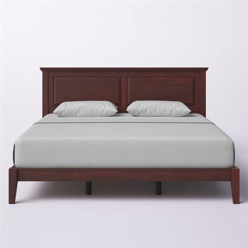 Traditional Solid Oak Wooden Platform Bed Frame with Headboard in Cherry