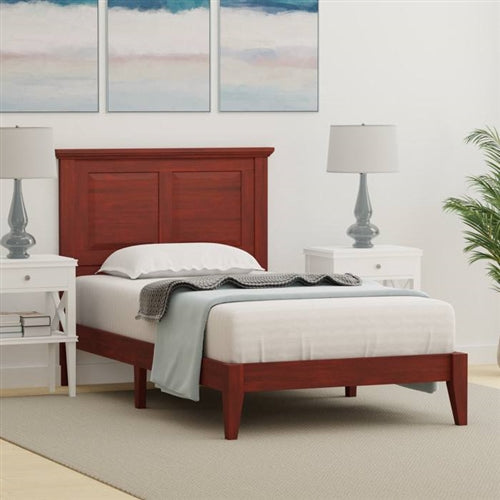 Traditional Solid Oak Wooden Platform Bed Frame with Headboard in Cherry