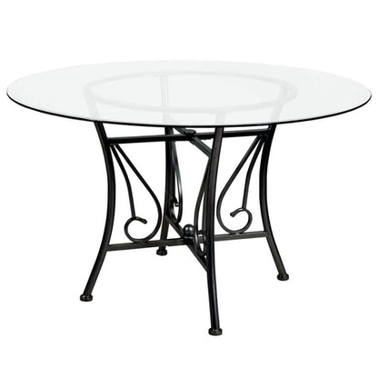 48-inch Round Glass Dining Table with Black Metal Frame