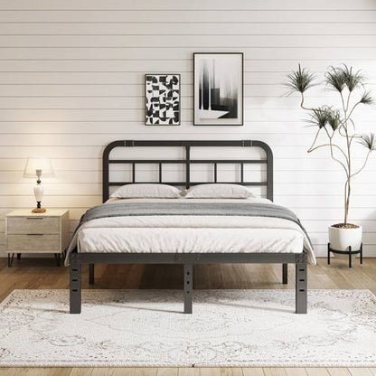 Heavy Duty Black Metal Platform Bed Frame with Headboard