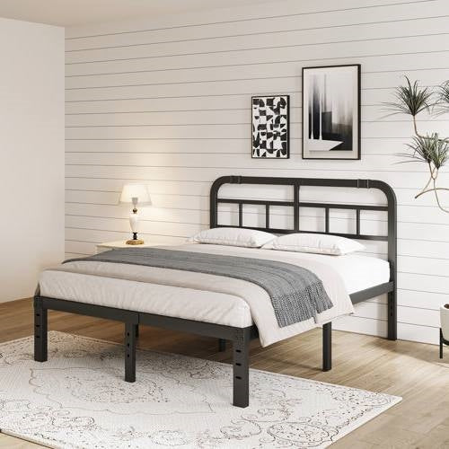 Heavy Duty Black Metal Platform Bed Frame with Headboard