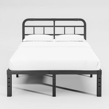 Heavy Duty Black Metal Platform Bed Frame with Headboard