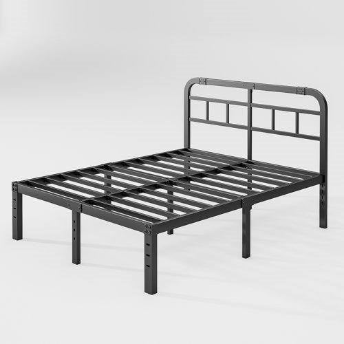 Heavy Duty Black Metal Platform Bed Frame with Headboard