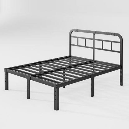 Heavy Duty Black Metal Platform Bed Frame with Headboard