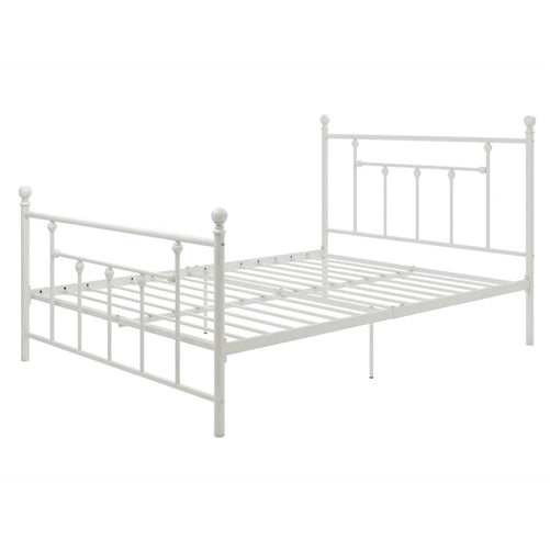 Full White Metal Platform Bed Frame with Headboard and Footboard