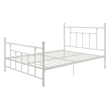 Full White Metal Platform Bed Frame with Headboard and Footboard