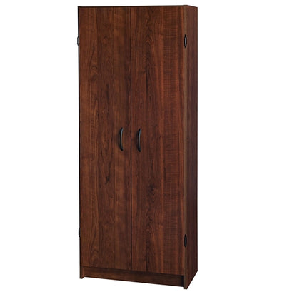 Wardrobe Cabinet with Shelves in Dark Cherry Wood Finish