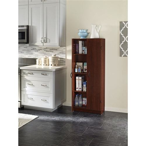 Wardrobe Cabinet with Shelves in Dark Cherry Wood Finish