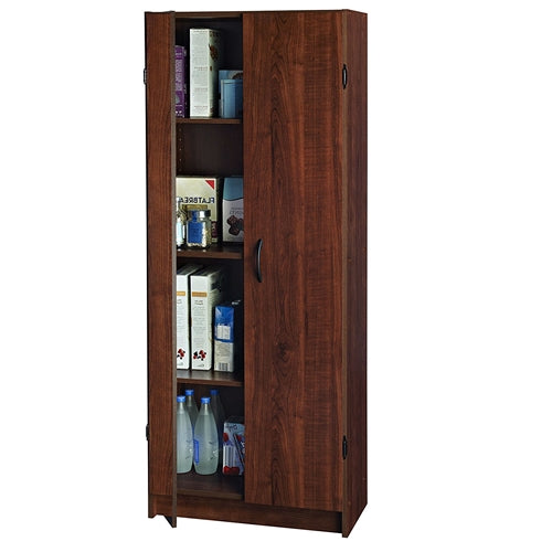 Wardrobe Cabinet with Shelves in Dark Cherry Wood Finish