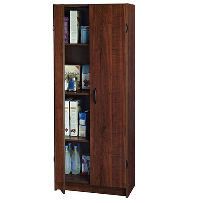 Wardrobe Cabinet with Shelves in Dark Cherry Wood Finish