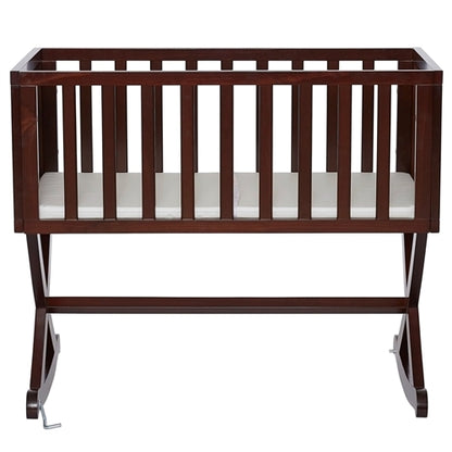 Solid Wood Rocking Baby Glider Cradle with Crib Mattress in Cherry Finish