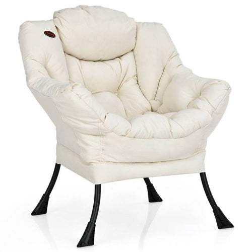 Upholstered Contemporary Cushioned Accent Chair with Side Pocket in Beige