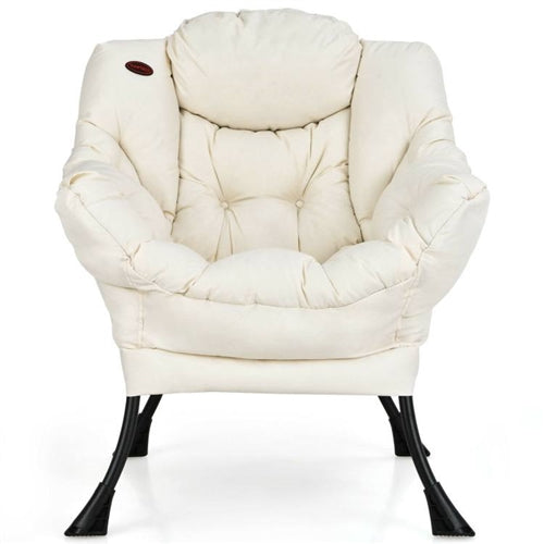 Upholstered Contemporary Cushioned Accent Chair with Side Pocket in Beige