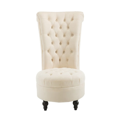 Cream Tufted High Back Plush Velvet Upholstered Accent Low Profile Chair