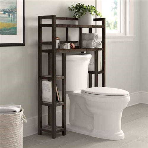 Solid Wood Over the Toilet Bathroom Storage Unit in Dark Brown Finish