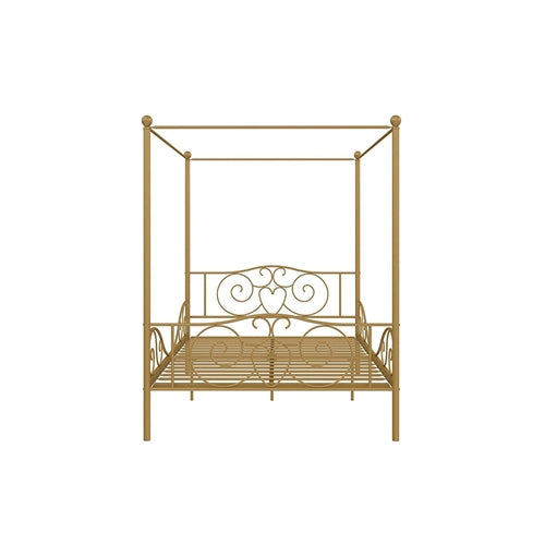 Full size Heavy Duty Metal Canopy Bed Frame in Gold Finish