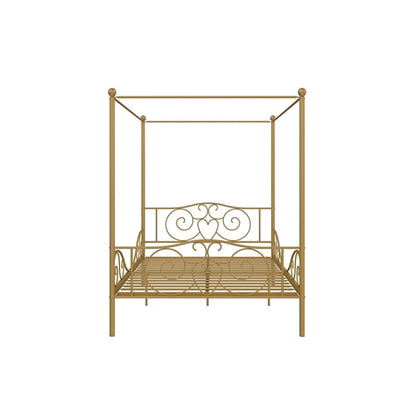 Full size Heavy Duty Metal Canopy Bed Frame in Gold Finish