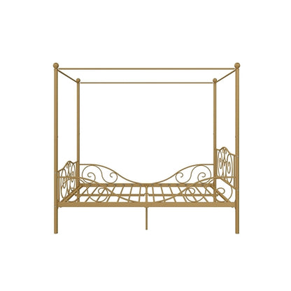 Full size Heavy Duty Metal Canopy Bed Frame in Gold Finish