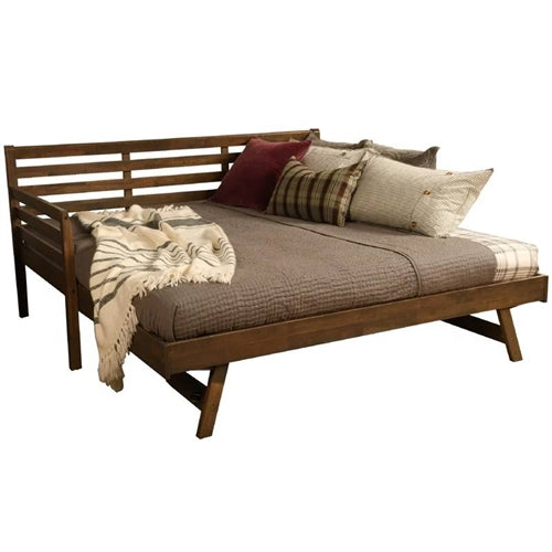 Solid Wood Daybed Frame with Pull-out Pop-Up Trundle Bed