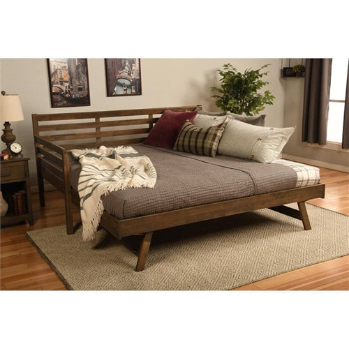 Solid Wood Daybed Frame with Pull-out Pop-Up Trundle Bed