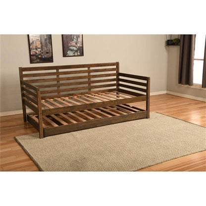 Solid Wood Daybed Frame with Pull-out Pop-Up Trundle Bed