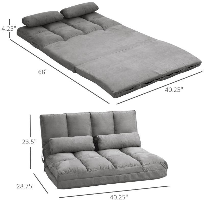 Dark Grey Polyester Suede Fabric Floor Sofa Bed Recliner with Adjustable Back