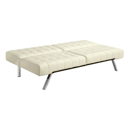 Split-back Modern Futon Style Sleeper Sofa Bed in Vanilla Faux Leather