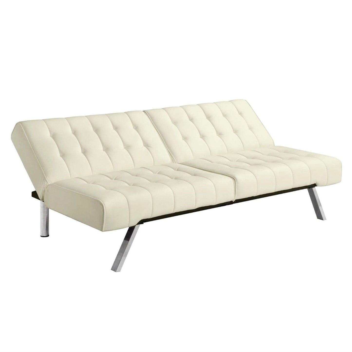 Split-back Modern Futon Style Sleeper Sofa Bed in Vanilla Faux Leather