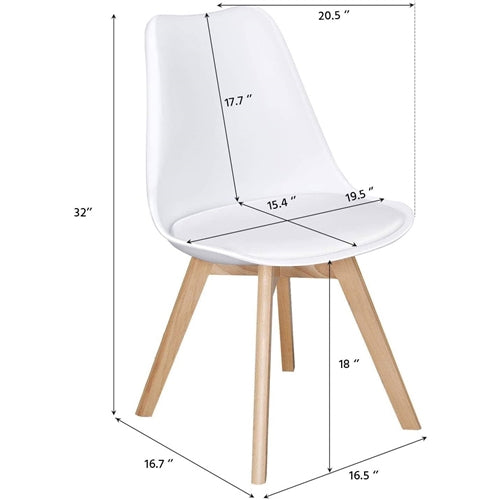 Set of 4 Modern White Shell Dining Chair Upholstered Padded Seat w/ Beechwood Legs